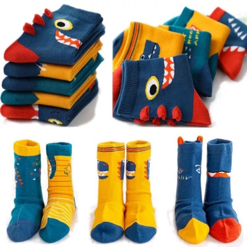 Children's 3Y-5Y Set of 5 cartoon dinosaur crew colorful socks for boys-KS55